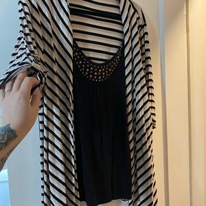 Striped Cardigan, studded shirt combo